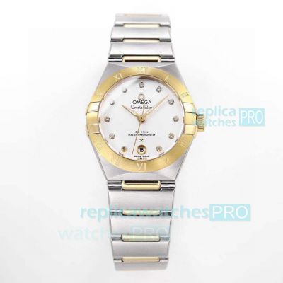 OM Factory Replica Omega Constellation Yellow Gold Bezel White Dial Ladies 29MM Watch